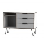 HK White/Grey 3 Drawer Tv Unit With Hairpin Legs