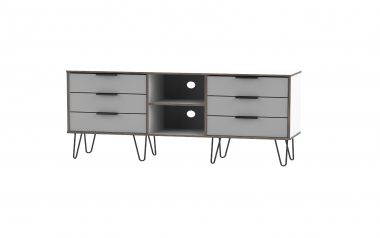 HK White/Grey 6 Drawer Tv Unit With Hairpin Legs