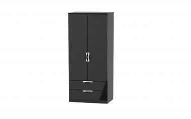 W Gloss Black 2 Door 2 Drawer Wardrobe