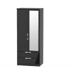 W Gloss Black 2 Door 2 Drawer Mirrored Wardrobe
