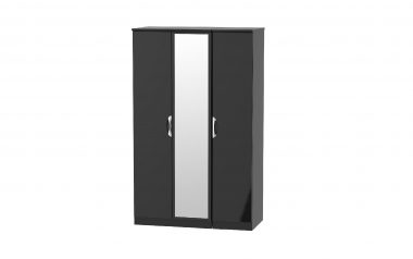 W Gloss Black 3 Door Mirrored Wardrobe