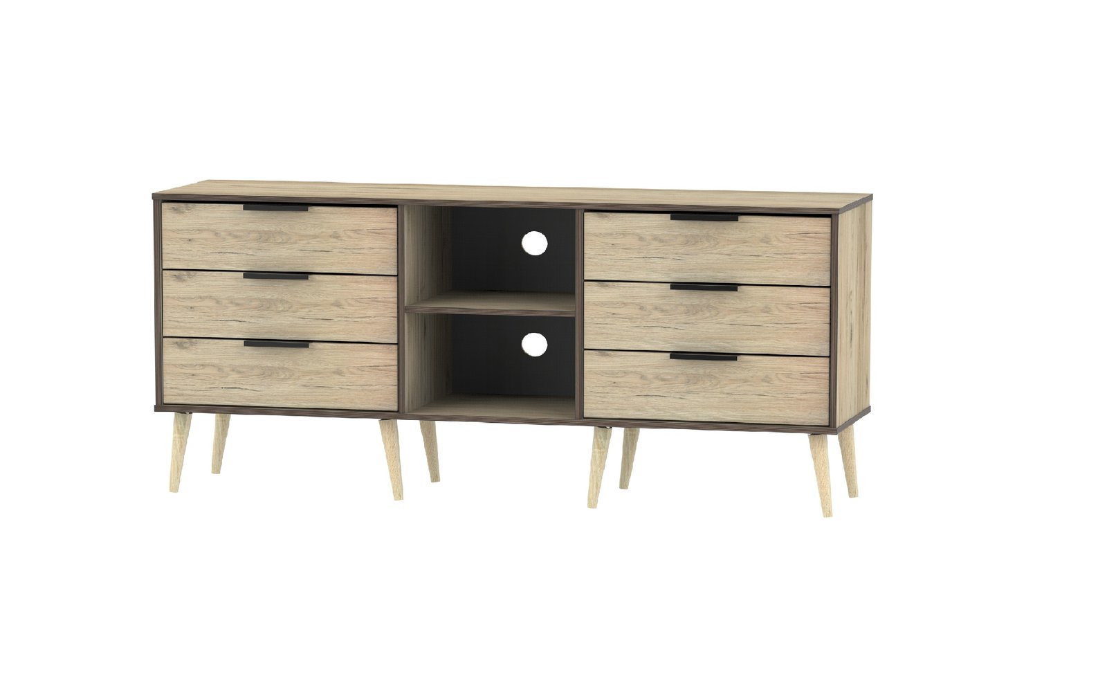 HK Oak/Brown 6 Drawer Tv Unit Balham Beds