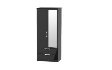 W Gloss Black 2 Door 2 Drawer Mirrored Wardrobe