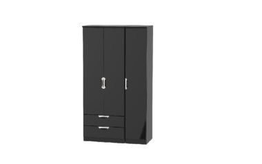 W Gloss Black 3 Door 2 Drawer Wardrobe
