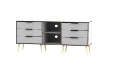 HK White/Grey 6 Drawer Tv Unit