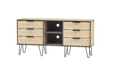 HK Oak/Brown 6 Drawer Tv Unit With Hairpin Legs