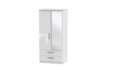 W Gloss White 2 Door 2 Drawer Mirrored Wardrobe