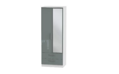 W Gloss Grey 2 Door 2 Drawer Mirrored Wardrobe